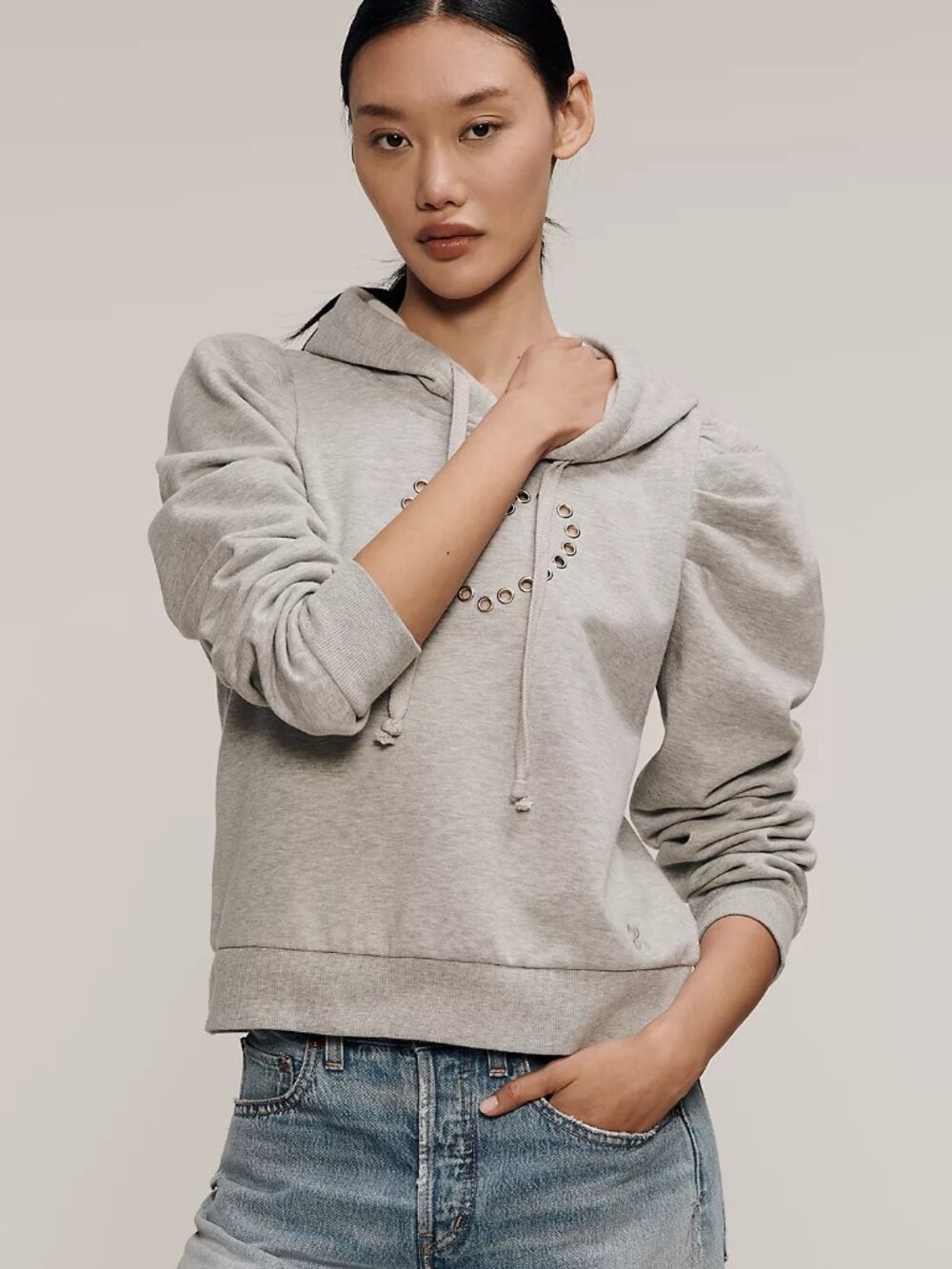 Anthropologie Maeve Puff-Sleeve Grommet Heart Sweatshirt S